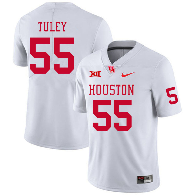 Men #55 Cavan Tuley Houston Cougars Big 12 XII College Football Jerseys Stitched-White - Click Image to Close